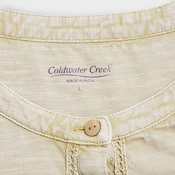 NWOT Coldwater Creek Yellow Mineral Wash Floral Embroidered Button Up Top Sz Lg - Picture 7 of 14